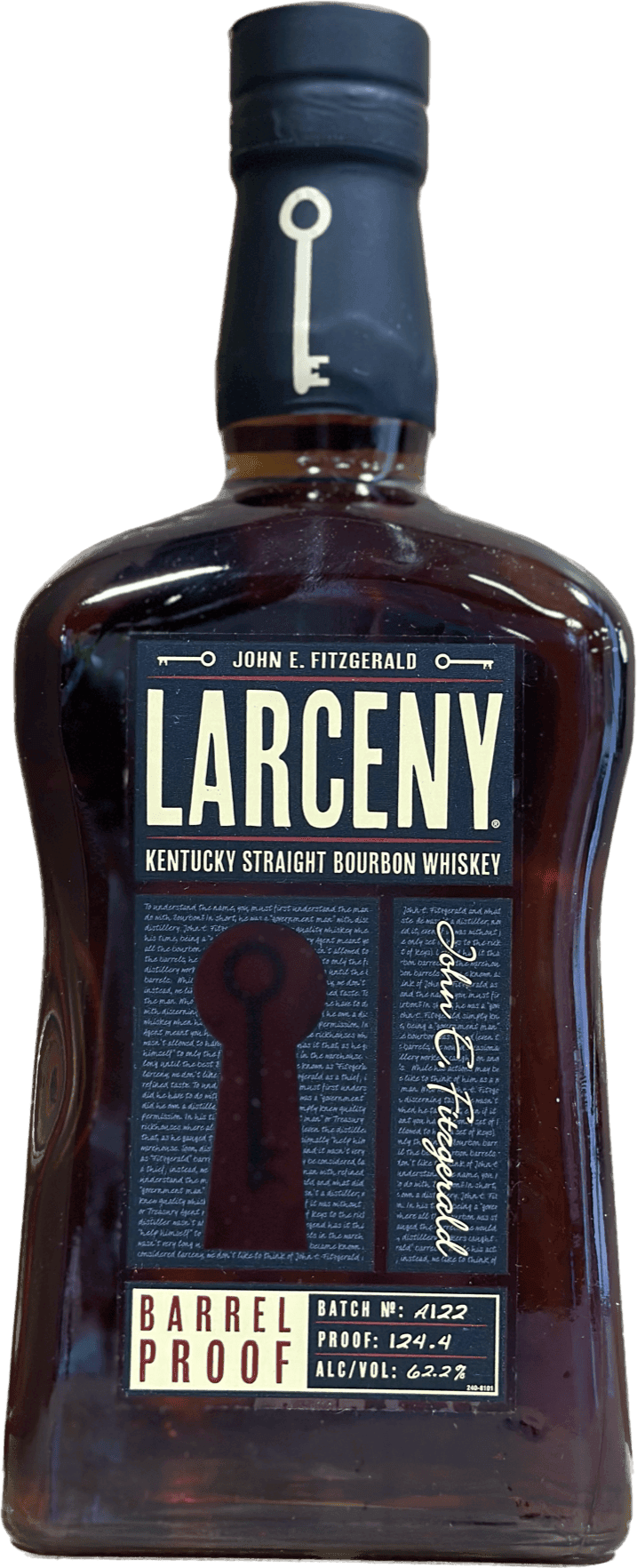 John E. Fitzgerald Larceny Bourbon Barrel Proof 124.4PF (Batch A122)